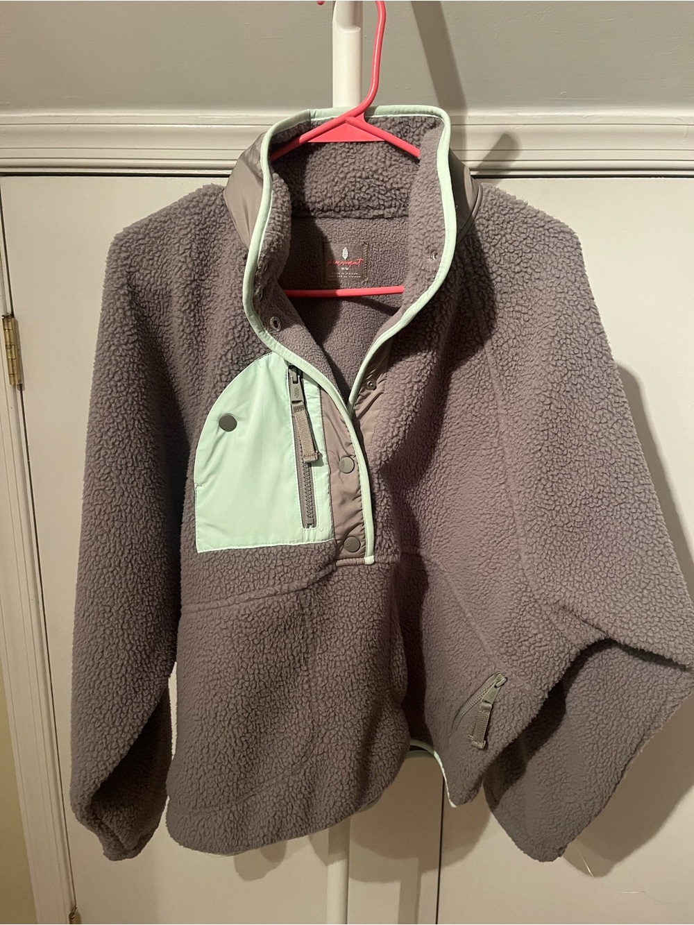 FP Movement by Free People Gray Sherpa Pullover with Mint Accents